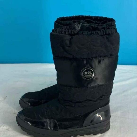 COACH Designer Women's Black Drexel Zip Side Rain Snow Boots Size 9.5B - Picture 2 of 7